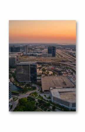 Aerial View of the Plano, Texas Business District during Summer Sunset