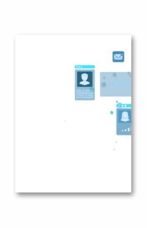 Hand of businessperson interacting with abstract digital user interface layout, light blue elements on clean white background, concept of technology