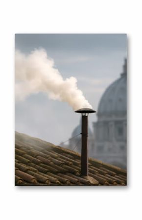 White smoke rises from the chapel chimney, indicating the successful election of a new pope during the papal conclave.