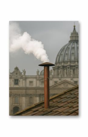White smoke rises from the chapel chimney in Vatican City, symbolizing the election of a new pope by the conclave.