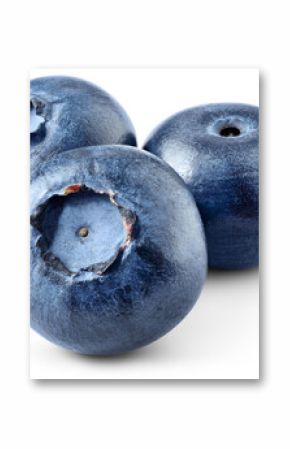 Blueberry isolated png. Blueberry on white or transparent background. Perfect retouched three blueberries no background. Png blueberry with transparent shadow. Full depth of field.