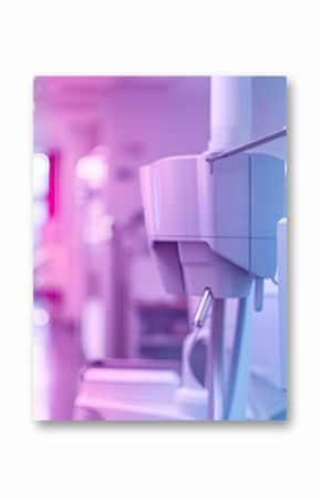 Modern medical imaging device with digital screen in bright hospital corridor for diagnostics   