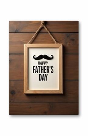 Wooden sign with black paper mustache and inscription Happy Father Day. Fathers day greeting card on wooden background. Fathers Day holiday, celebration with dad in rustic style.