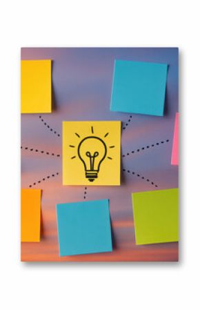 A strategic concept illustrated by colorful notes connected to a central idea symbolizing creativity and planning in business