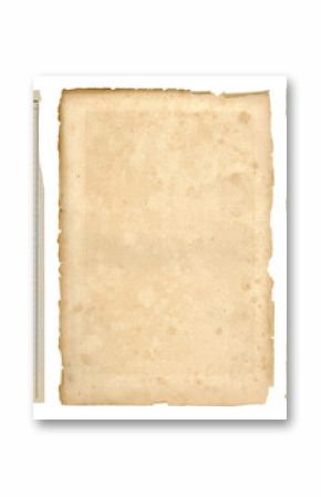 three vintage and antique paper textures, stained with ripped / torn edges and old French ledger paper isolated on white a background, blank textured sheets as backgrounds or collage design elements