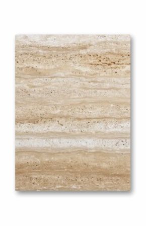 Natural travertine stone with light creamy beige layers in macro flatlay view