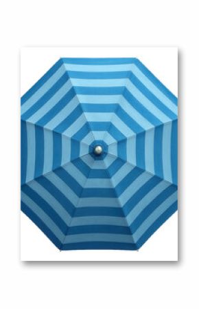 Blue and light blue striped beach umbrella top view showing octagonal shape on transparent background.