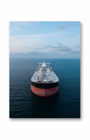 Aerial view of the front of a large crude oil tanker ship at sea