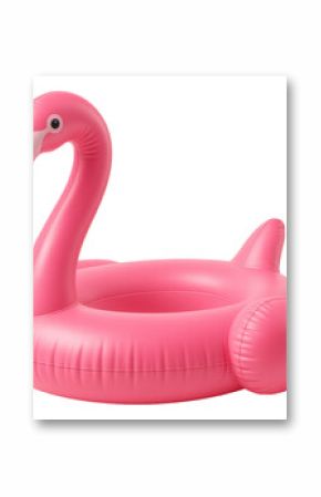 Pink inflatable flamingo pool float designed for summer fun and relaxation on transparent background.
