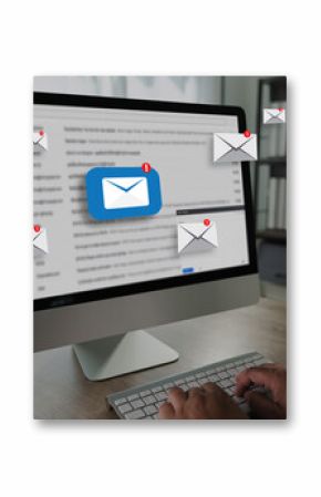 man reading e-mail on smartphone email inbox and email with laptop on internet information from spam mail