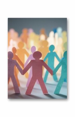 Colorful paper cut-out figures joining hands to represent unity and diversity