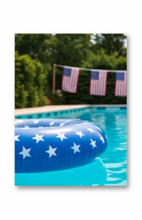 Independence day celebration. Patriotic pool float American flag summer outdoor holiday celebration festive, family gathering holiday, 4th july