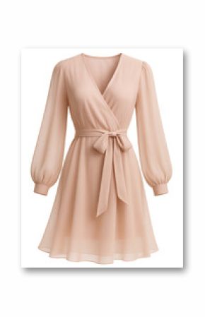 Chiffon wrap dress with long sleeves and a tie waist