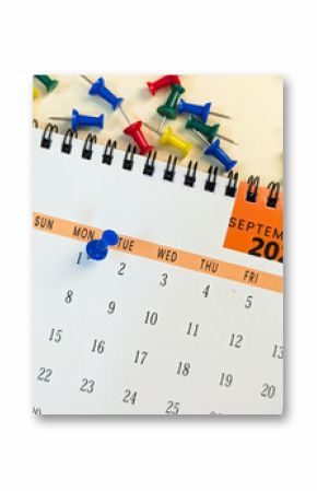 1st september marked with push pin on calendar 2025