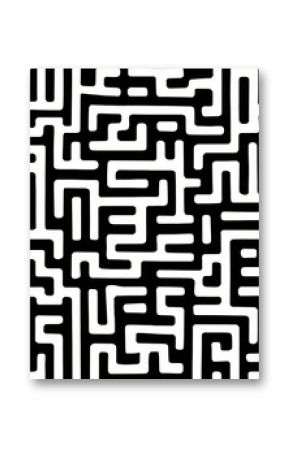 Maze is shown in black and white. The maze is very intricate and has many twists and turns. The maze is so complex that it is difficult to determine where the end is