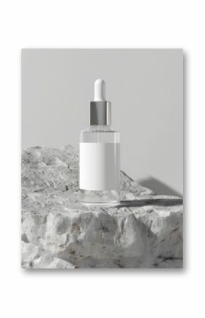 Skincare serum bottle mockup cosmetics perfume rock.