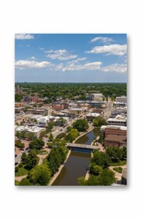Wide Aerial View of Downtown Naperville, Illinois