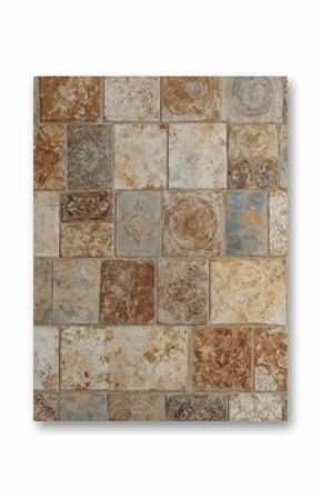 Collection of vintage-style tiles in earthy tones, featuring patchwork of intricate patterns. Ideal for rustic Mediterranean interior design, ceramic tiles add texture, classic charm to floors, walls