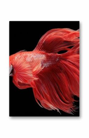 Seize the dynamic moment of a red Siamese fighting fish against a black backdrop