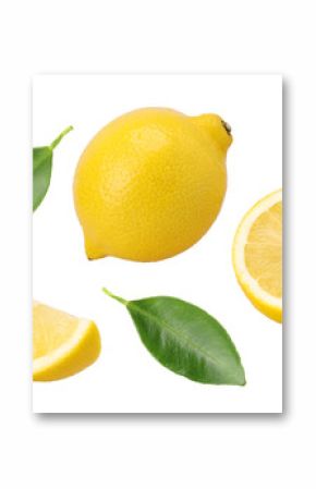 lemon fruit with leaves, slice and half isolated, Fresh and Juicy Lemon, transparent png, PNG format, cut out