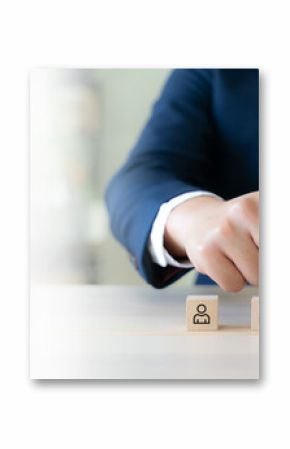Empathy in leadership concept. Wooden block symbolizing empathy and partnership among blocks representing individuals, emotional intelligence and trust in workplace leadership and team collaboration.