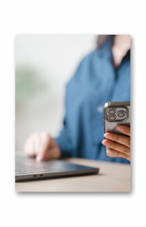 Using smartphone social media concept. Mobile internet banking. Typing online community post, Chat, Comment. Online shopping payment. Artificial intelligence technology.