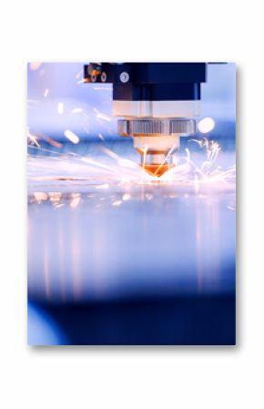 Banner industrial, Laser cnc cutting metal with bright sparks and precision