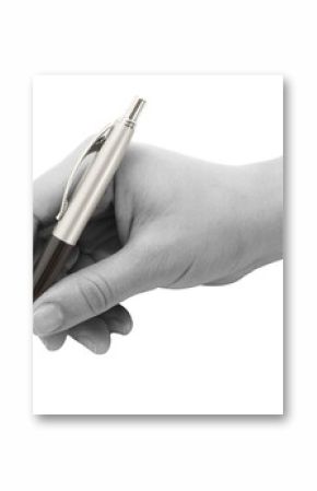 Hands with business pen isolated on transparent background. Contemporary art design
