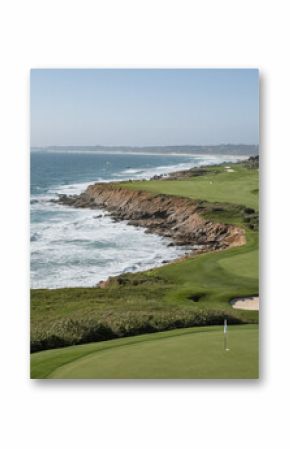 Coastal Golf Course Landscape with Ocean Waves