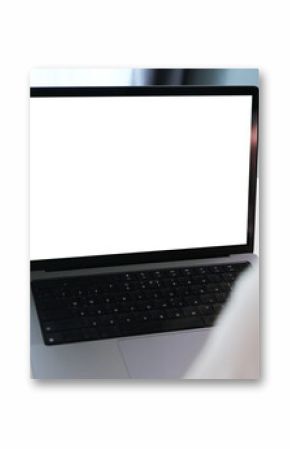 Laptop computer screen mockup, template background, Hand typing laptop computer with blank screen, Business online, e commerce, online study concept
