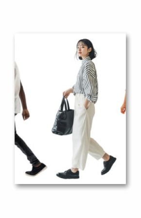 PNG Diverse people walking confidently, element set on transparent background