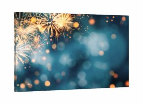 Fireworks and golden bokeh lights, festive background for New Year celebration, holiday event, Christmas or festival concept with copy space for design and joyful atmosphere