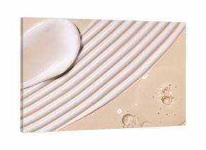 samples of cosmetic care products smear of cream gel texture on a beige background