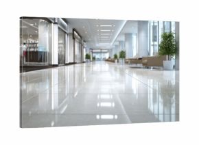 Bright, spacious shopping mall interior with polished reflective floor