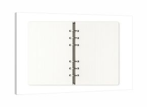 Open blank ring binder notebook with empty paper pages, creating space for text or design, transparent background