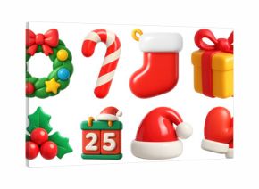 PNG Festive holiday icons in 3D, element set on transparent background