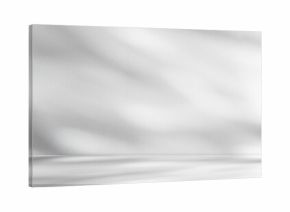 Background White Wall Studio.Kitchen Room with Light,Shadow on Desk,Empty Backdrop Grey Podium Display for Cosmetic Product,Interior Room with Sunlight on Concrete Wall Surface and Floor Texture