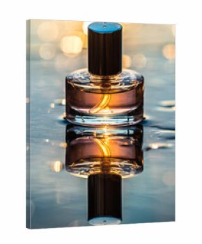 Luxury Perfume Bottle Mockup on Wet Surface with Bokeh Lights