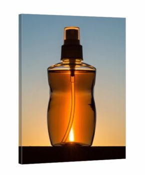 Amber Glass Body Spray Bottle Mockup with Warm Sunset Backlight