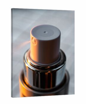 Extreme Macro Close-up of Cosmetic Pump Cap and Metallic Base