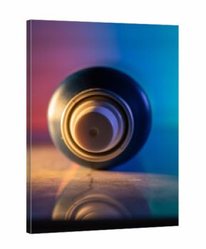 Close-up of Aerosol Spray Can Top Mockup with Neon Blue and Pink Light