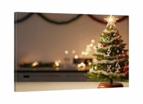 Miniature Christmas Tree Decorated with Science Symbols like DNA, Microscopes, and Atoms, Blending Holiday Cheer with STEM