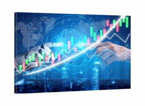 A captivating image showcasing the interaction between a human hand and a robotic finger, emphasizing teamwork in digital finance and market analysis. Copula