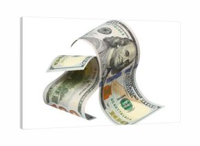 Two flying hundred dollar bills, isolated on transparent cutout background