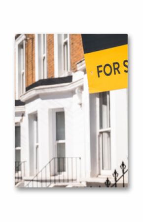 London- For Sale sign on street of terraced houses