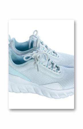 White sport running shoes or sneakers isolated on transparent background, PNG File