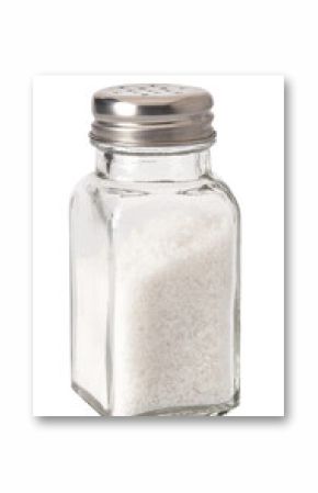 Salt shaker isolated. Heap of organic salt on white background.