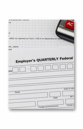 Quarterly federal tax return form. Business taxes, tax reform, corporate tax code concept.