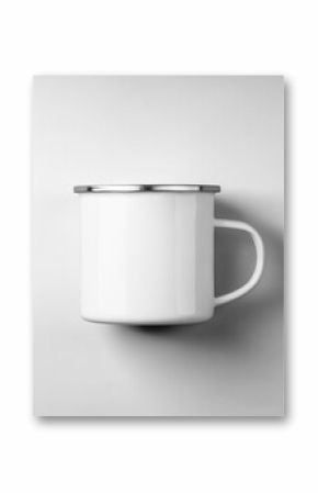 White ennamel mug mockup for hot drink, tourism, isolated on background.