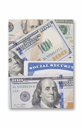 Social Security card with 20 and 100 dollar bills. SS number is a nine digit number issued to U.S. Citizens and is required to legally be employed in the United States 